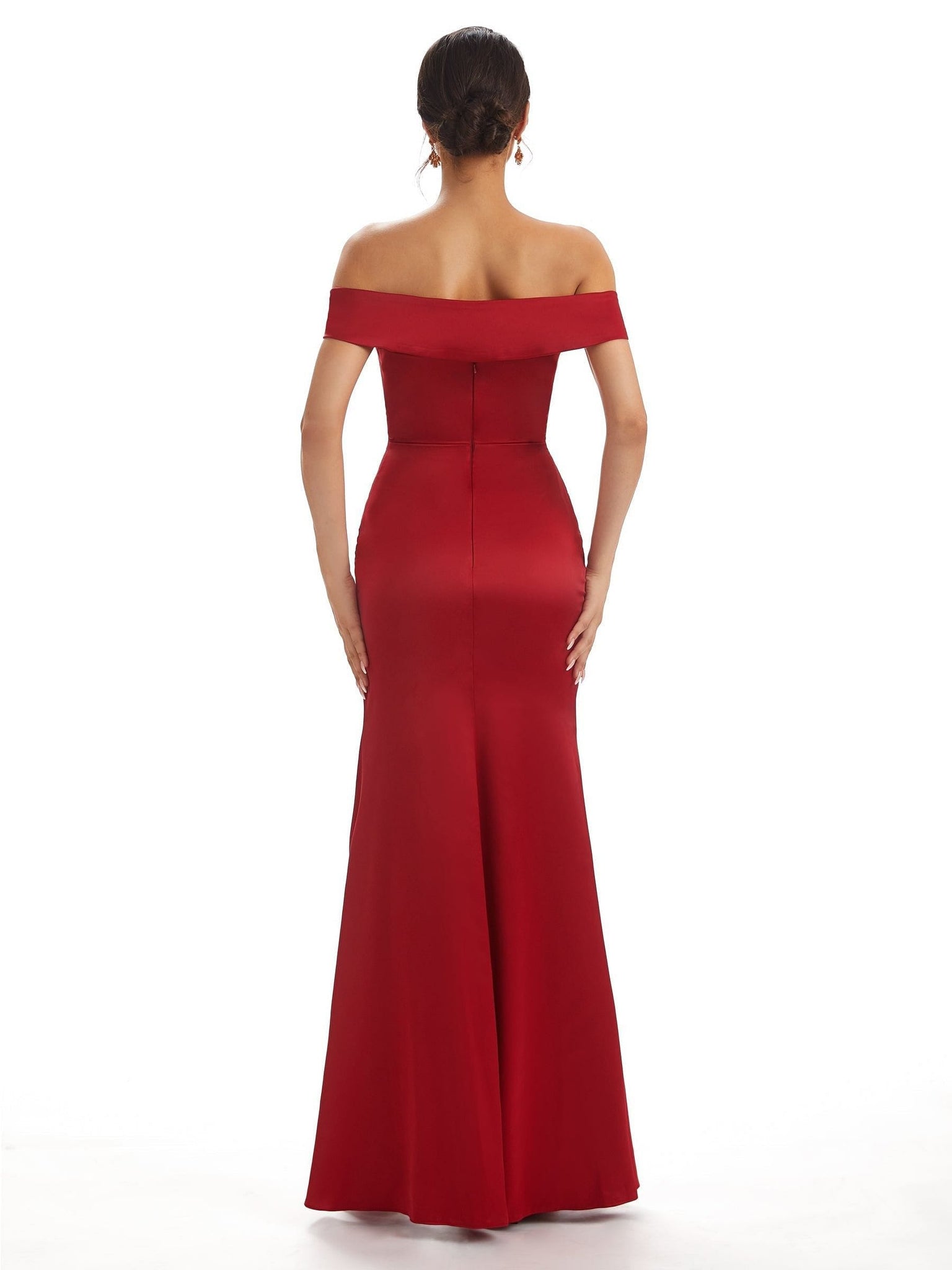 Sexy Side Slit Off The Shoulder Mermaid Stetch Satin Bridesmaid Dresses Online UK