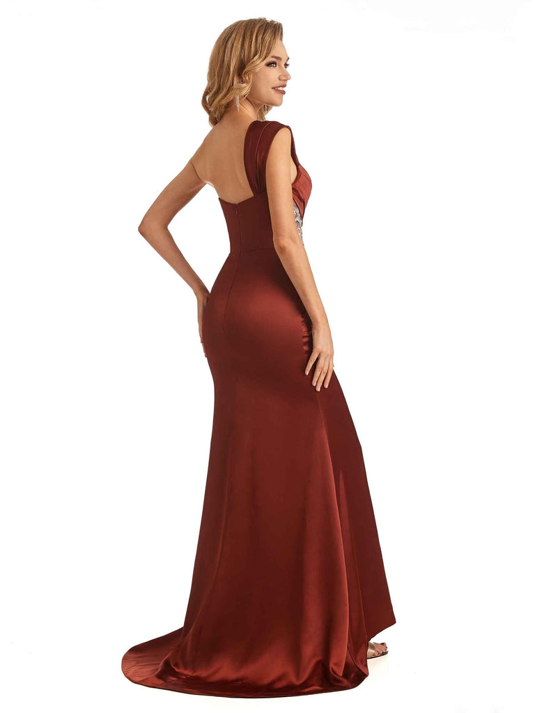 Sexy Soft Satin Lace One Shoulder Mermaid Bridesmaid Dresses Online