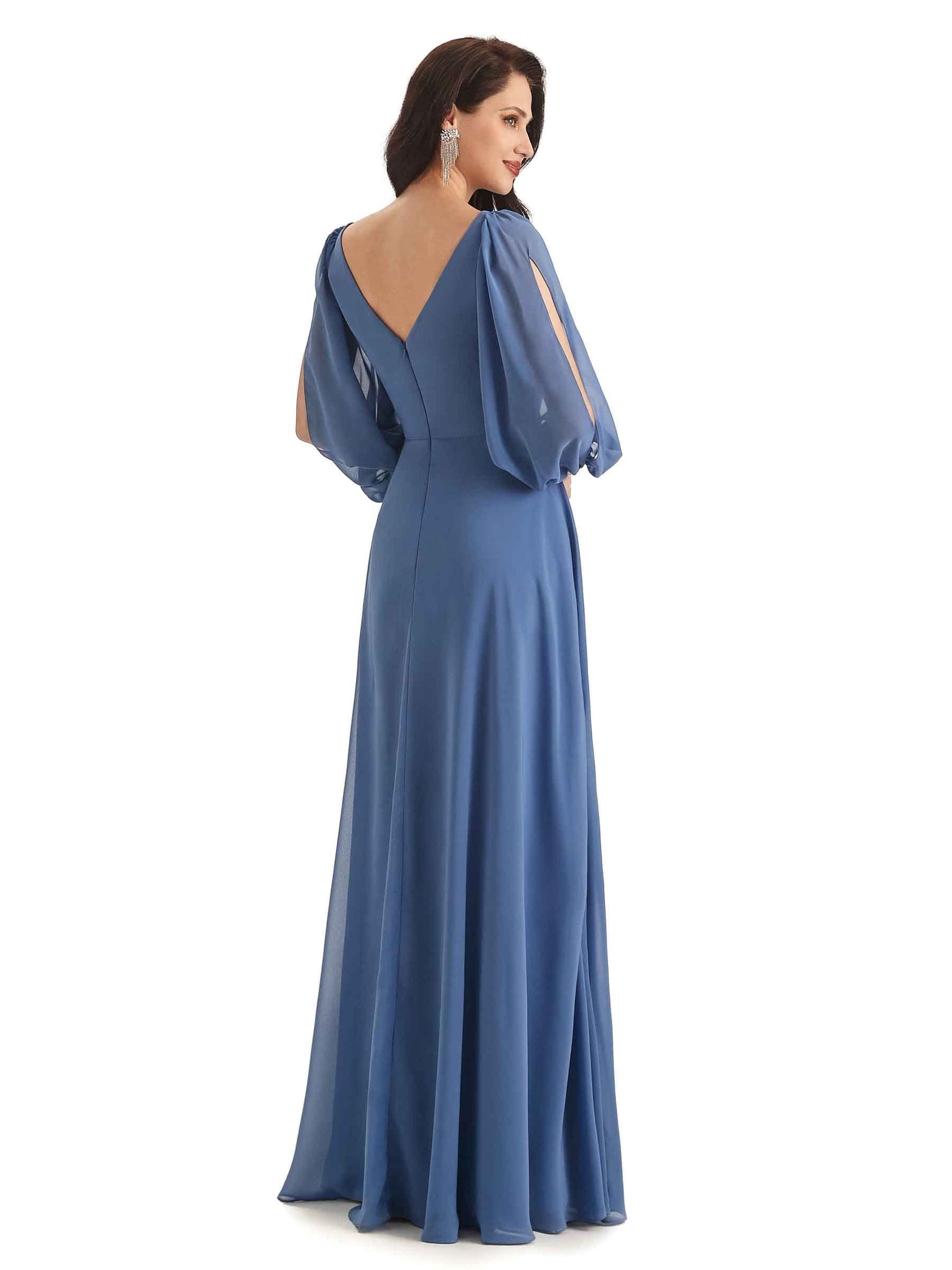 Elegant A-line Chiffon Long Sleeves V-neck Mother of the Bride and Groom Dresses UK