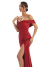 Sexy Side Slit Off The Shoulder Mermaid Soft Satin Bridesmaid Dresses UK Online