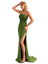 Sexy Side Slit Mermaid Square Stretchy Jersey Long Formal Bridesmaid Dresses UK