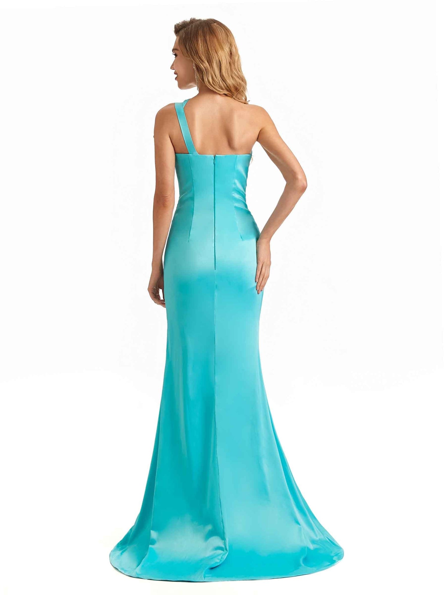 Sexy Side Slit Soft Satin Unique Spaghetti Straps Long Mermaid Bridesmaid Dresses Online