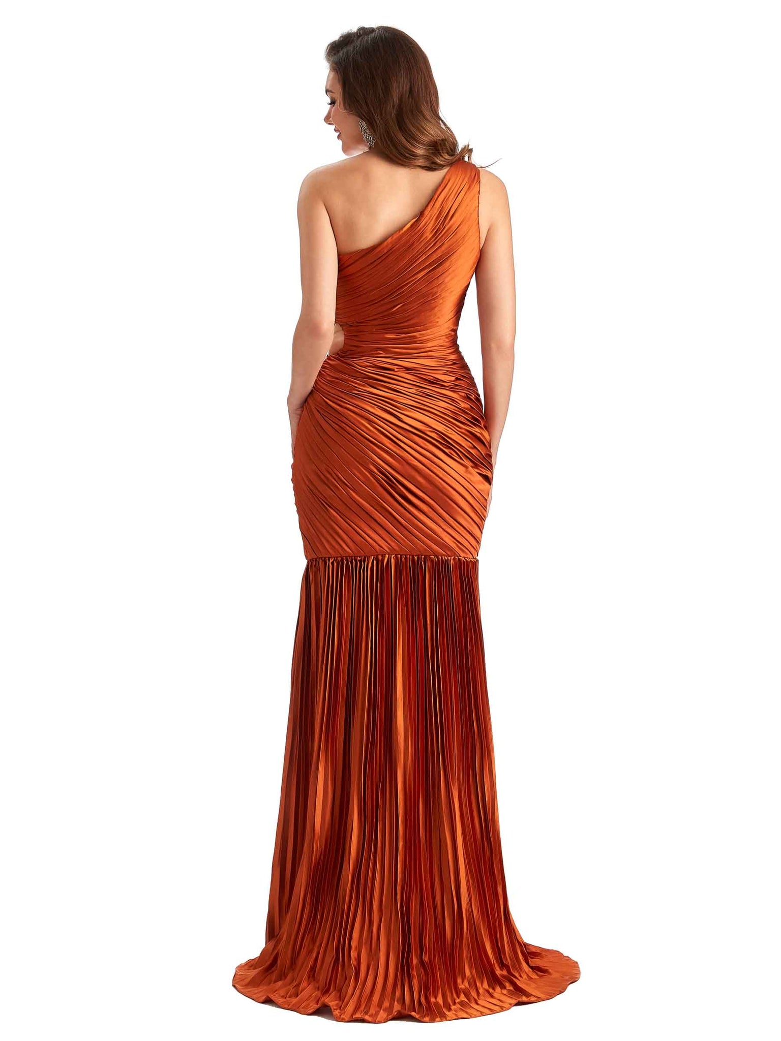 Sexy Side Slit Mermaid Silky Satin One Shoulder Long Bridesmaid Dresses Online