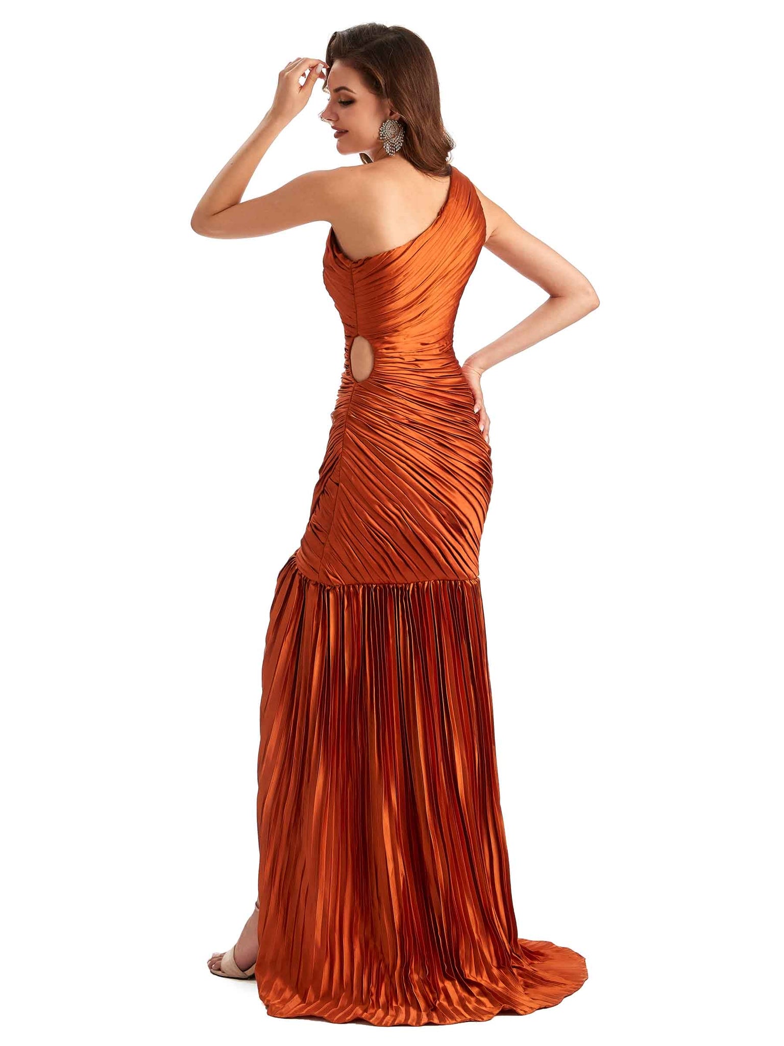 Sexy Side Slit Mermaid Silky Satin One Shoulder Long Bridesmaid Dresses Online