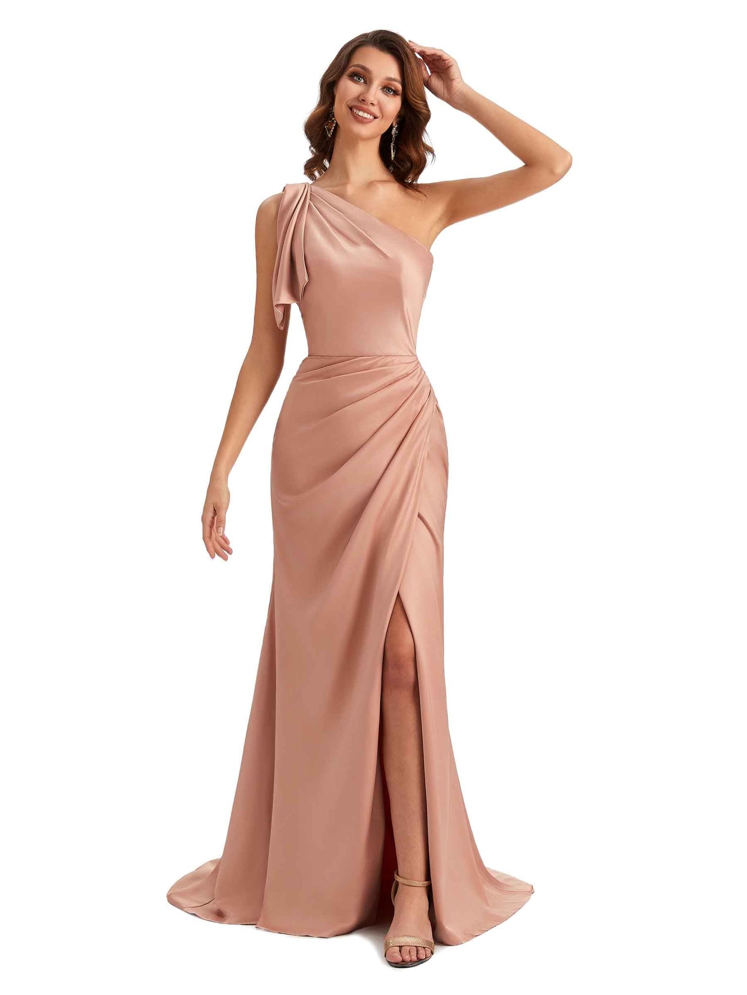 Silky Satin One shoulder Mermaid Long Formal Wedding Bridesmaid Dresses UK