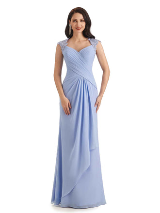 Elegant Chiffon Sheath Queen Ann Floor Length Long Mother of The Bride Outfits