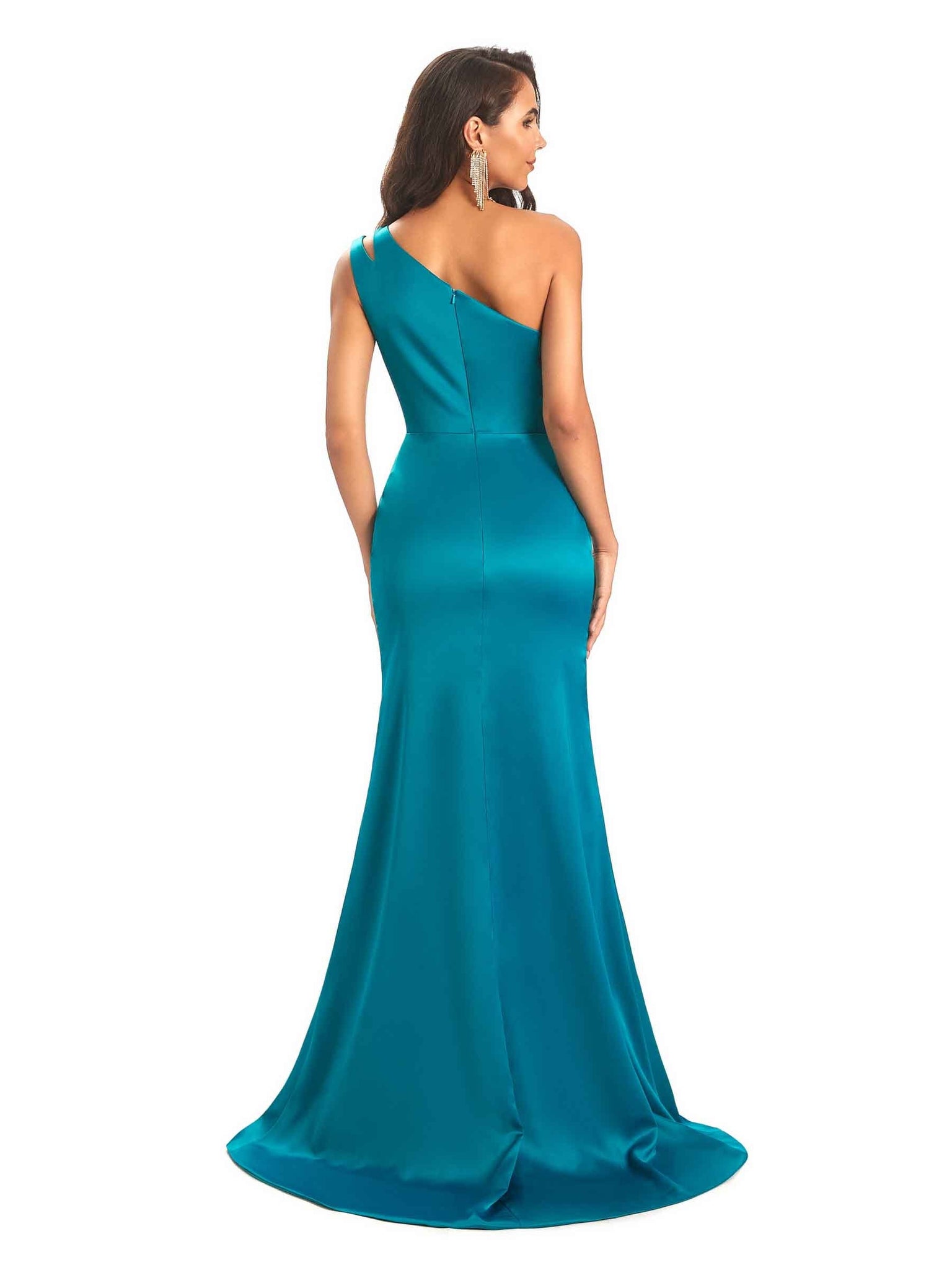 Sexy Soft Satin Side Slit One Shoulder Floor-Length Mermaid Prom Dresses Online