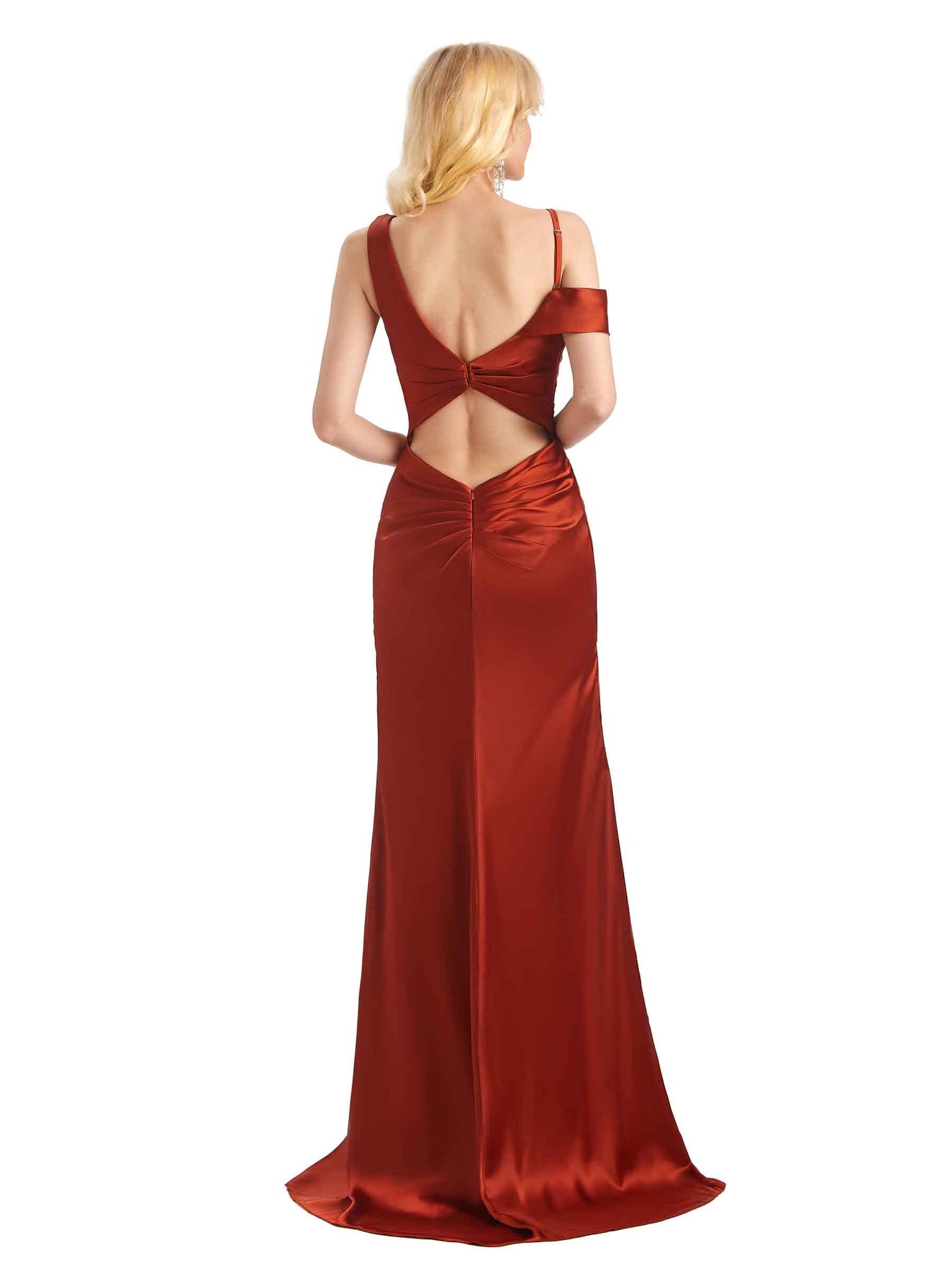 Sexy Side Slit Asymmetric Mermaid Long Silky Satin Bridesmaid Dresses UK