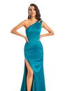 Sexy Soft Satin Side Slit One Shoulder Floor-Length Mermaid Prom Dresses Online