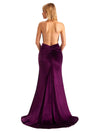 Sexy Mermaid Spaghetti Straps V-Neck Side Slit Velvet Long Maid of Honour Dresses