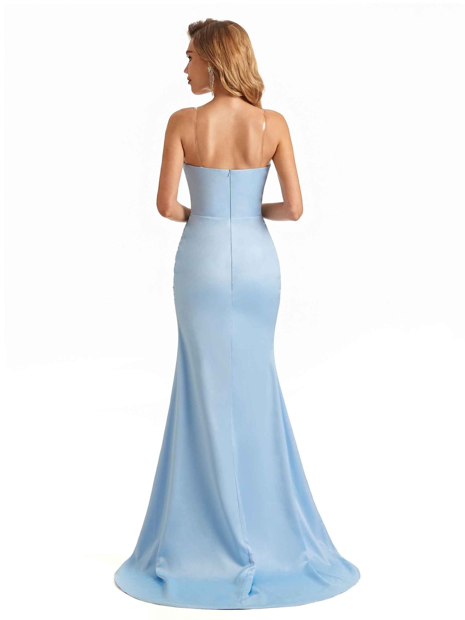 Sexy Side Slit Satin Unique Sweetheart Modern Long Mermaid Bridesmaid Dresses