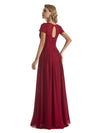 Elegant V-neck Short Sleeves Chiffon Floor-Length Long Bridesmaid Dresses