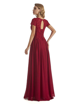 Elegant V-neck Short Sleeves Chiffon Floor-Length Long Bridesmaid Dresses