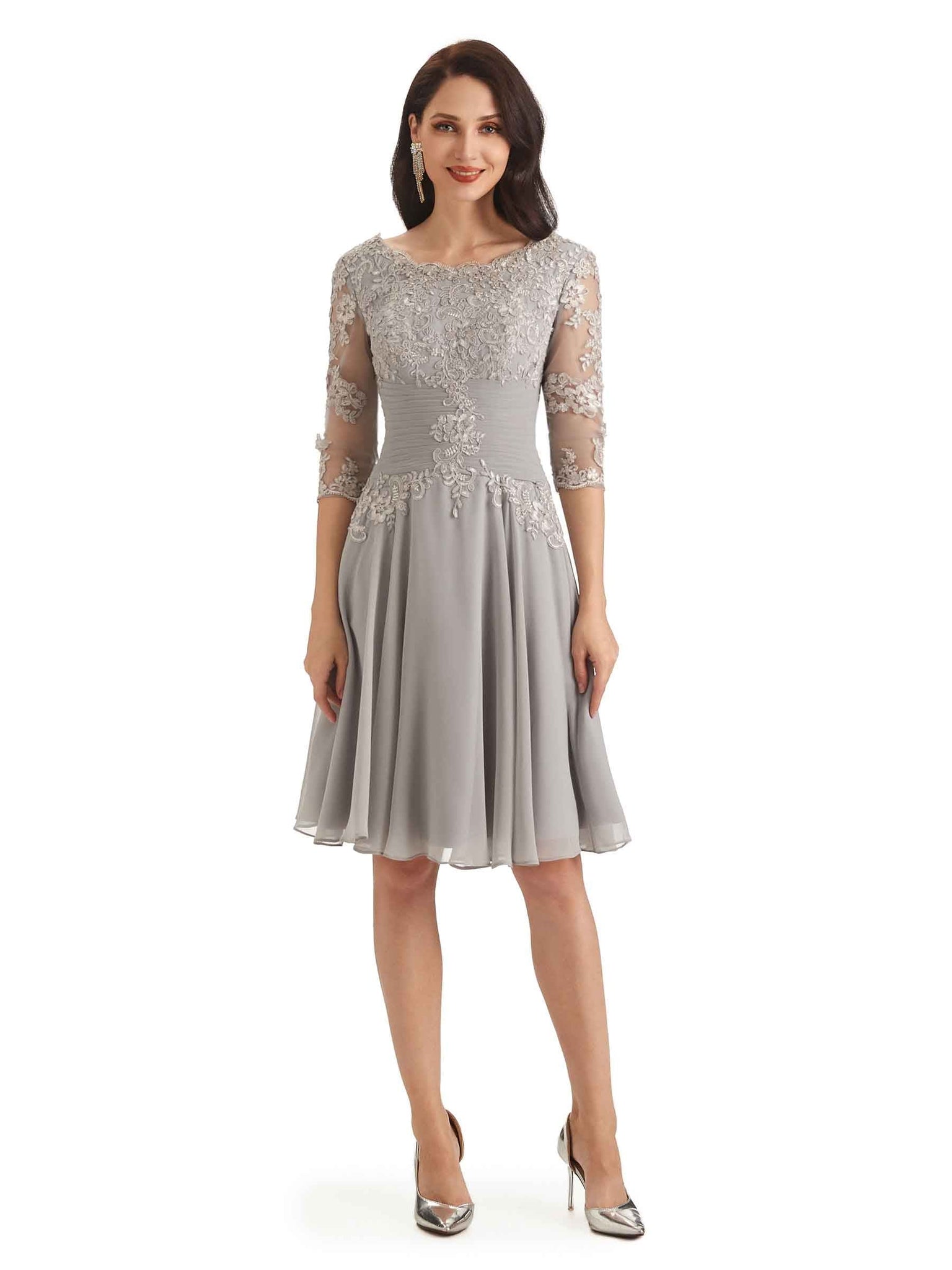 Lace Chiffon Long Sleeves Summer Midi Short Mother Of The Bride Groom Dresses UK