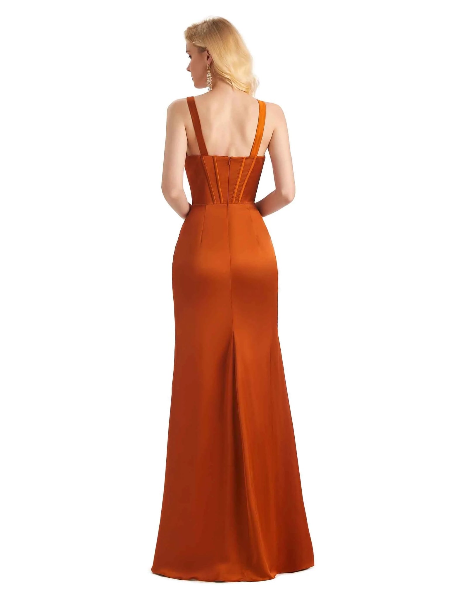 Sexy Soft Satin Side Slit V-Neck Floor Length Long Mermaid Prom Dresses Online