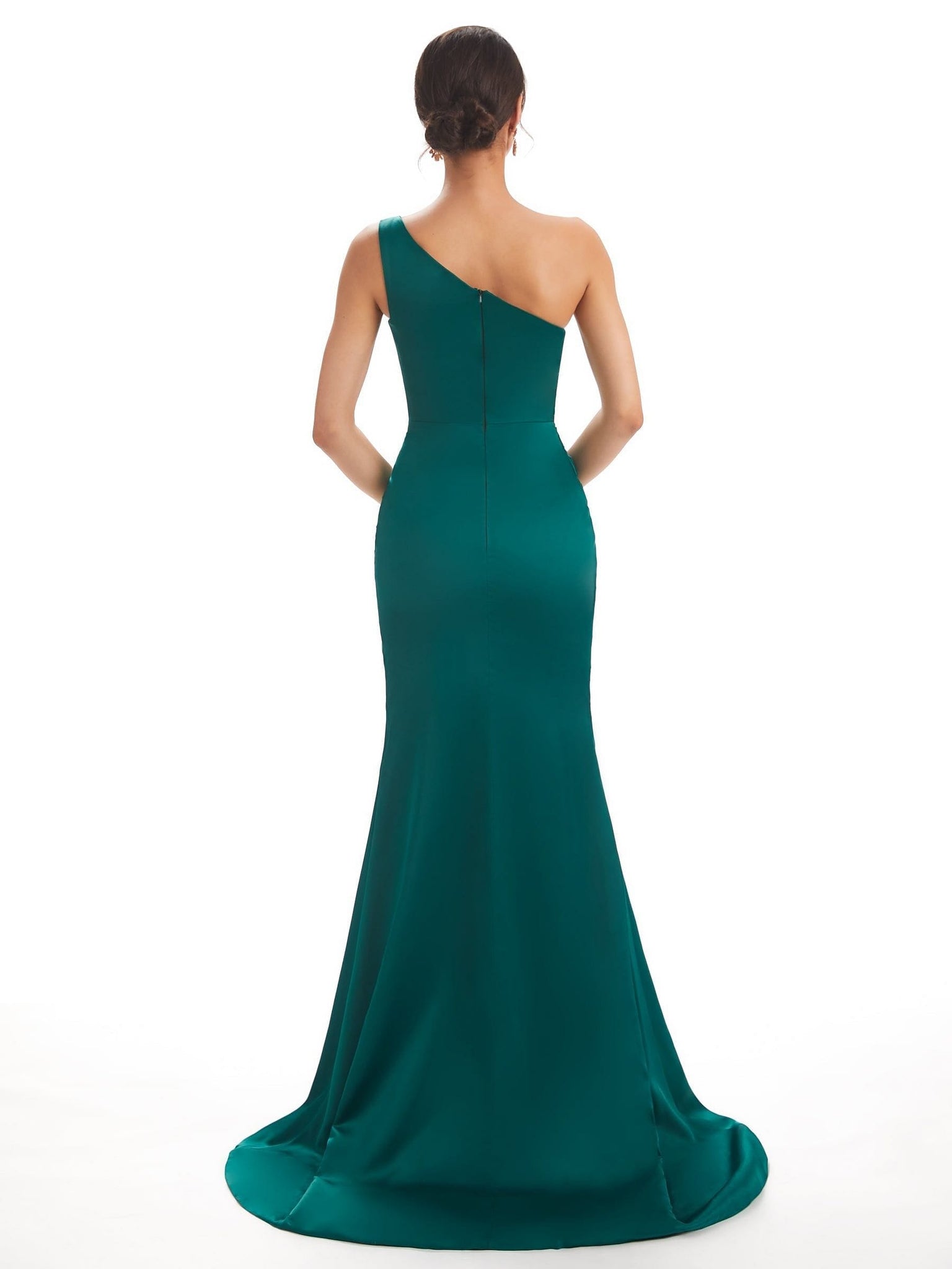 Sexy Stretch Satin Side Slit One Shoulder Long Mermaid Bridesmaid Dresses UK