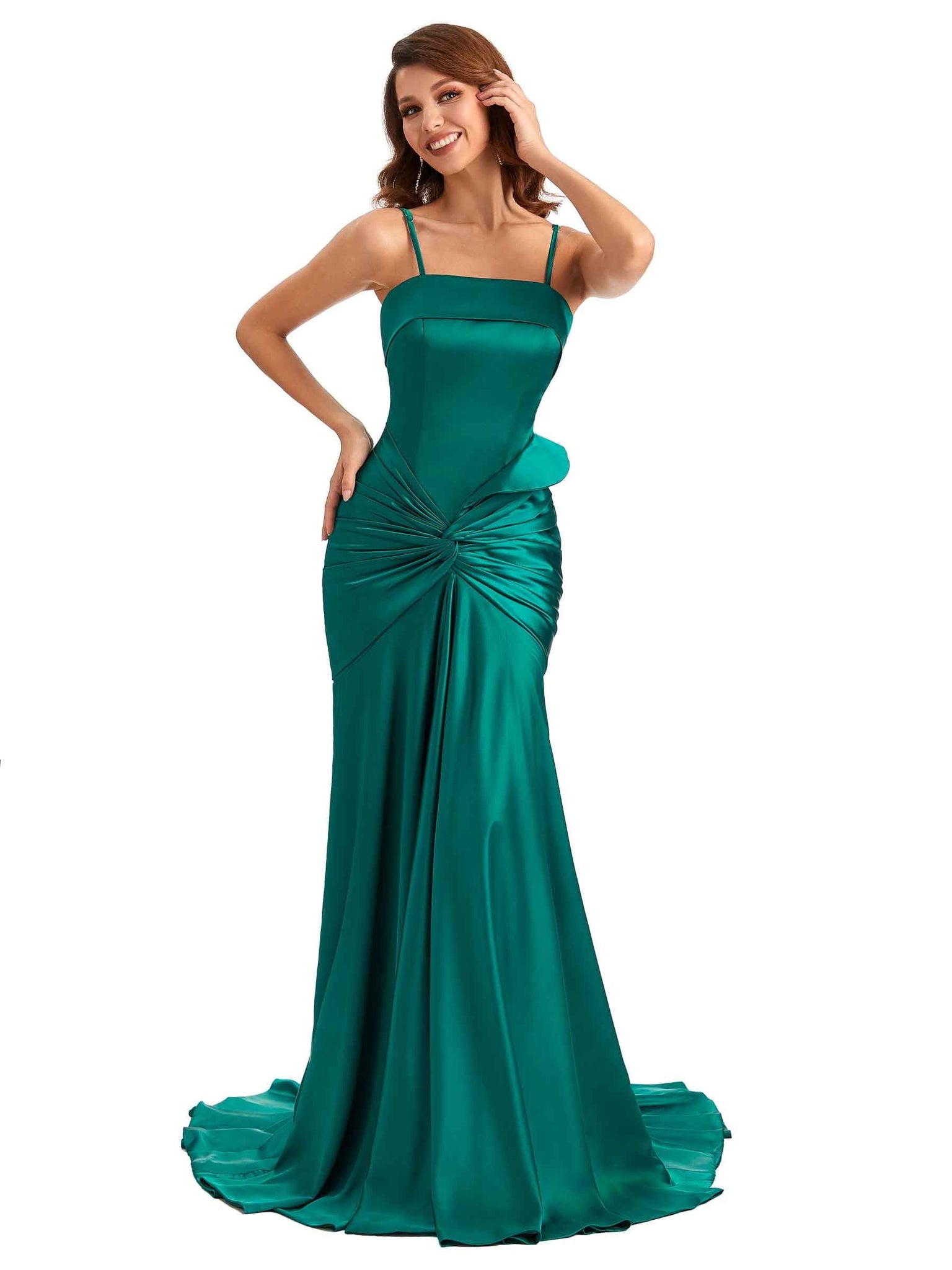 Sexy Mermaid Spaghetti Straps Silky Satin Chic Long Wedding Bridsmaid Dresses UK