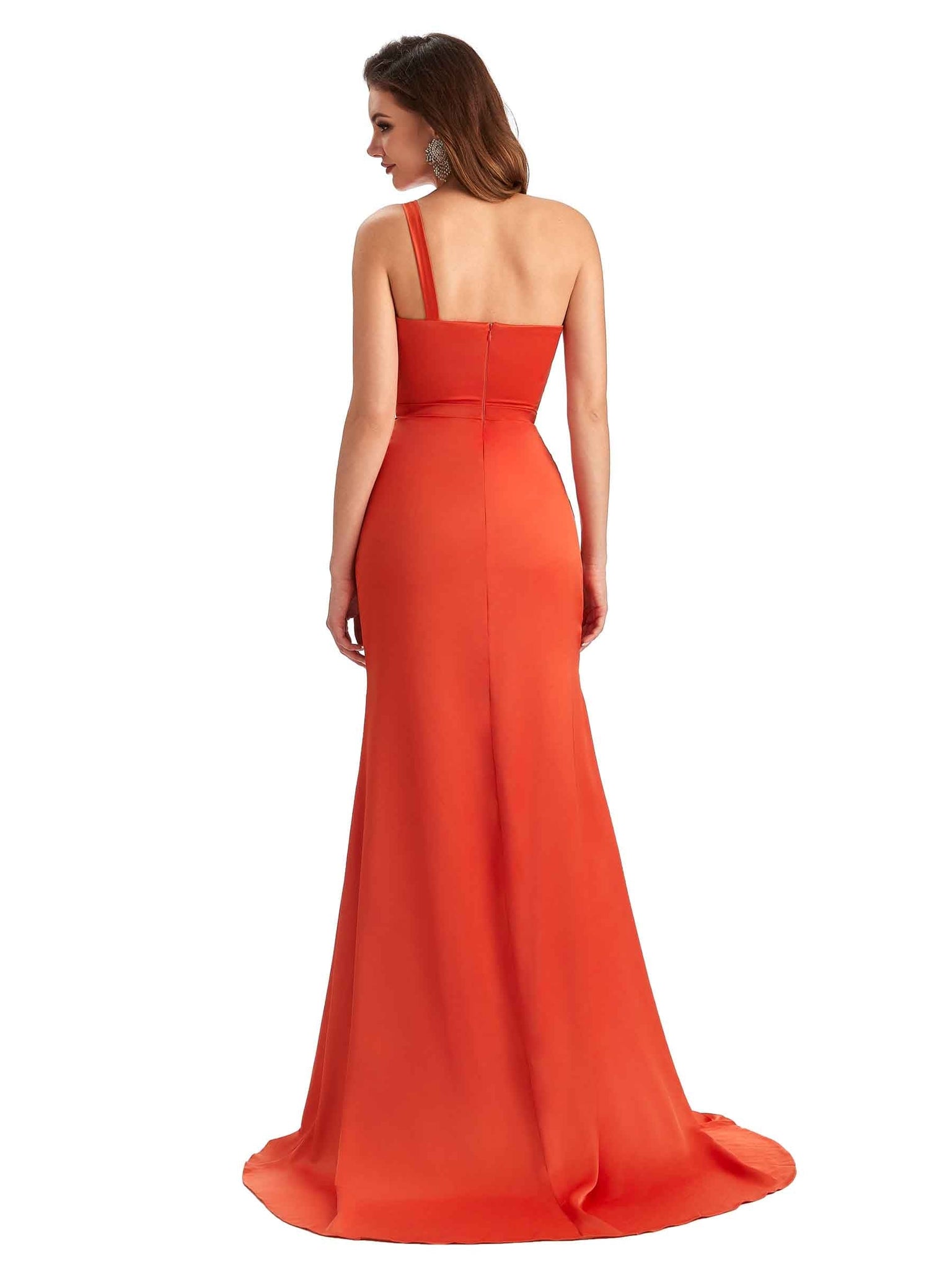 Sexy Mermaid Side Slit One Shoulder Silky Satin Maxi Long Bridesmaid Dresses UK