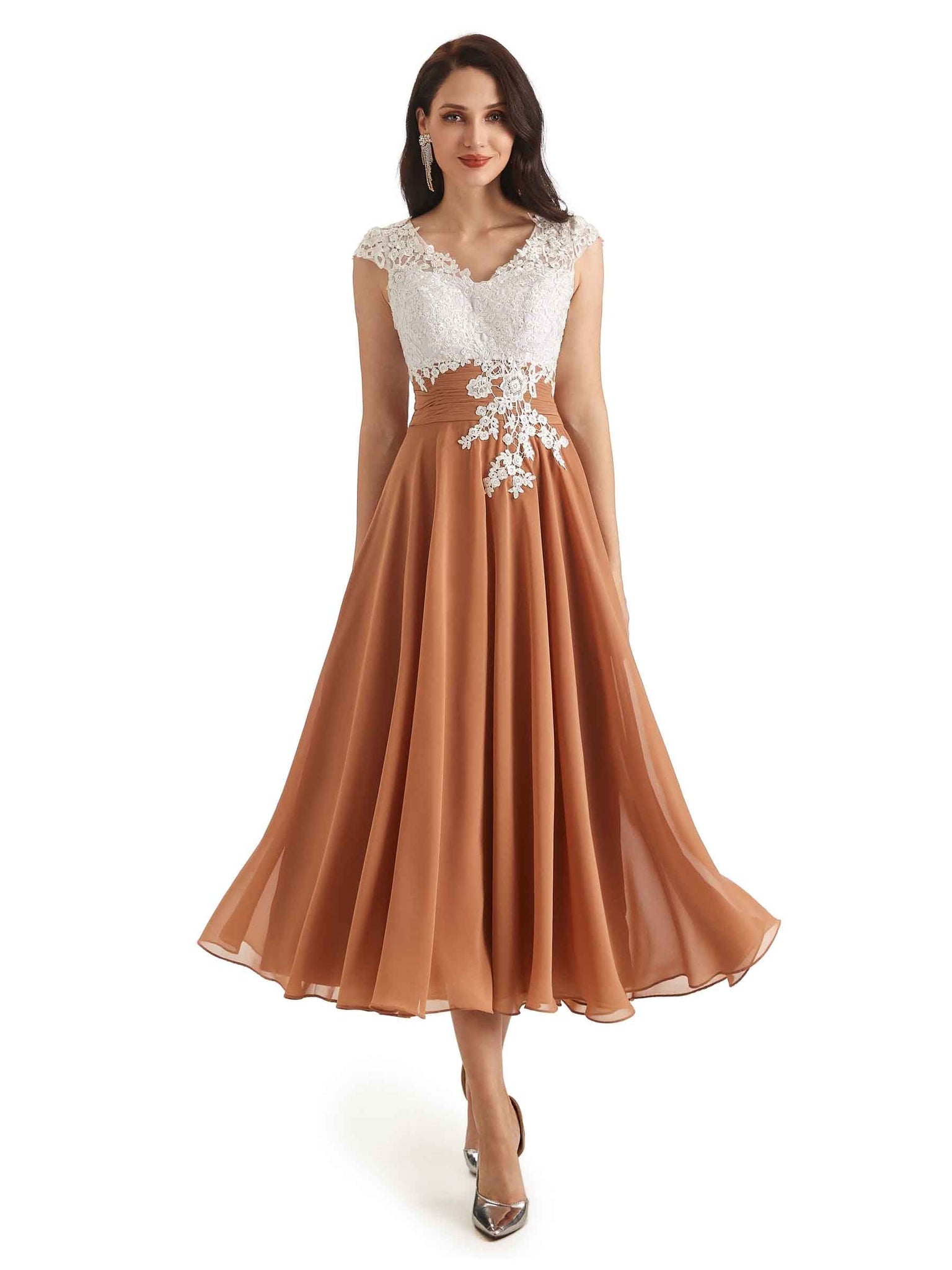 Elegant Tea Length Short Midi Flowy Mother Of The Bride Dresses Online UK