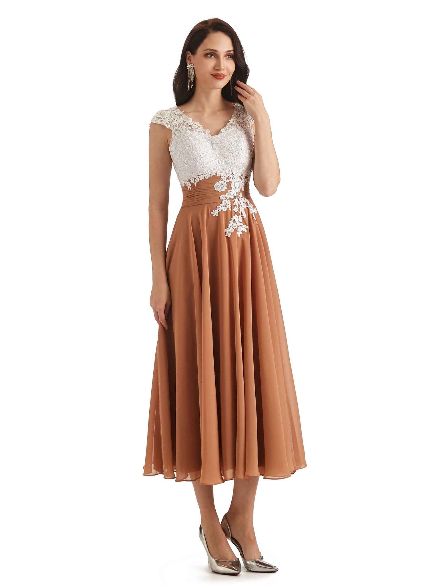Elegant Tea Length Short Midi Flowy Mother Of The Bride Dresses Online UK