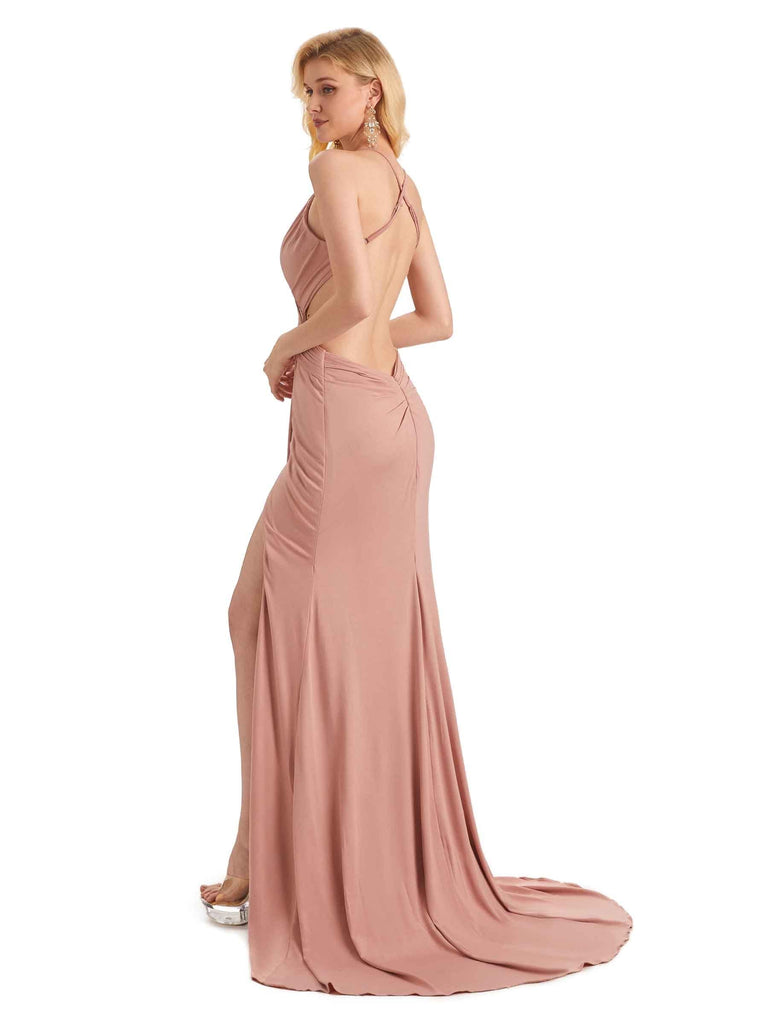 Sexy Mermaid Side Slit Stretchy Jersey Long Formal Bridesmaid Dresses 2023