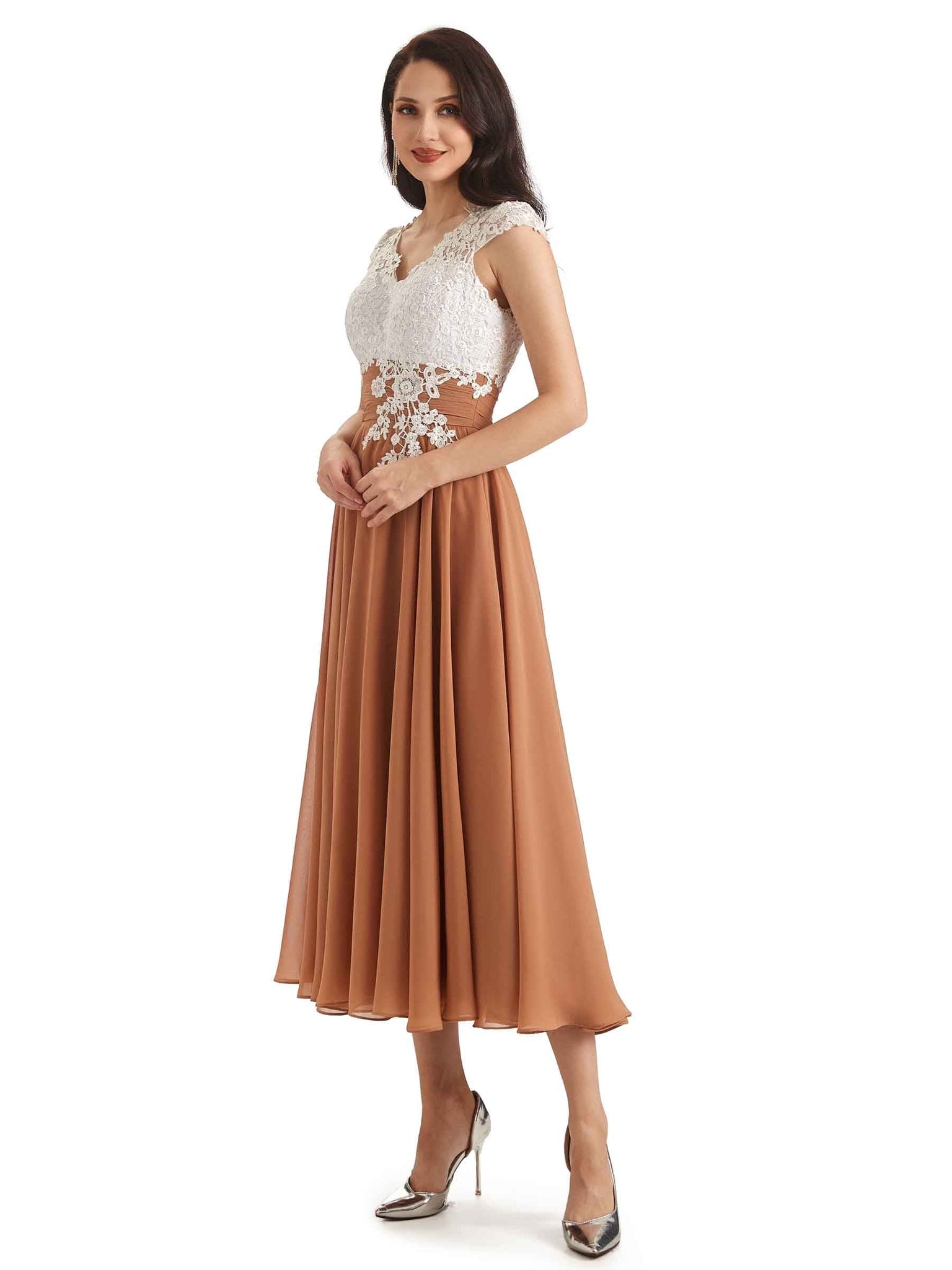 Elegant Tea Length Short Midi Flowy Mother Of The Bride Dresses Online UK