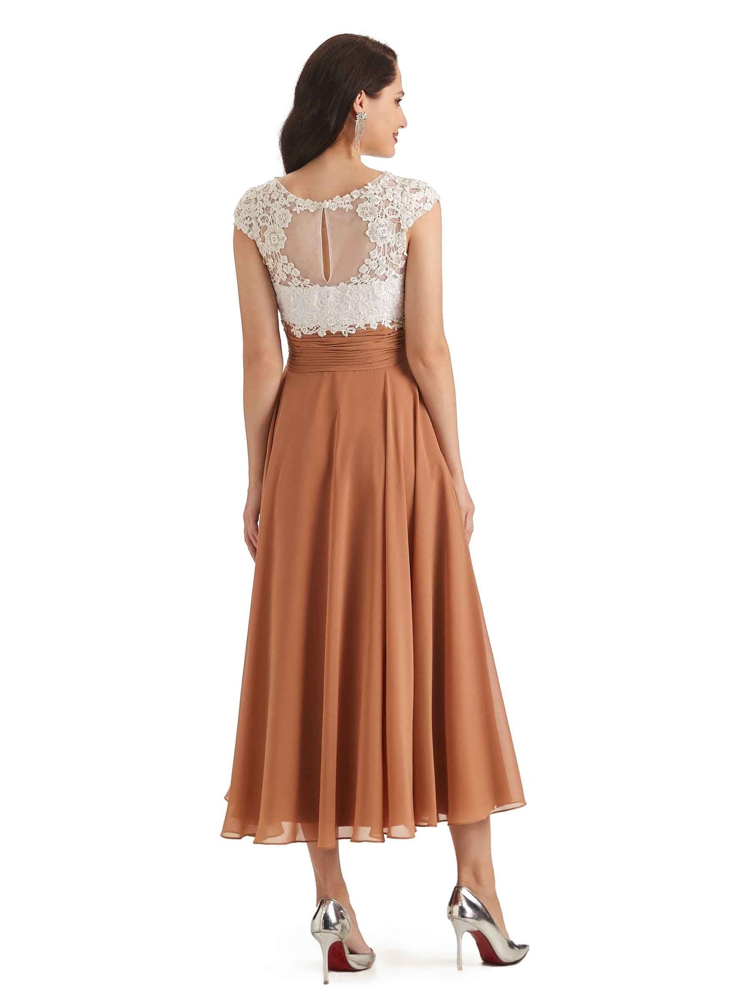 Elegant Tea Length Short Midi Flowy Mother Of The Bride Dresses Online UK