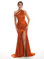 Sexy Side Slit Soft Satin One Shoulder Long Mermaid Bridesmaid Dresses UK