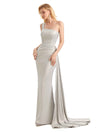 Elegant One Shoulder Soft Satin Mermaid Long Bridesmaid Dresses UK Online