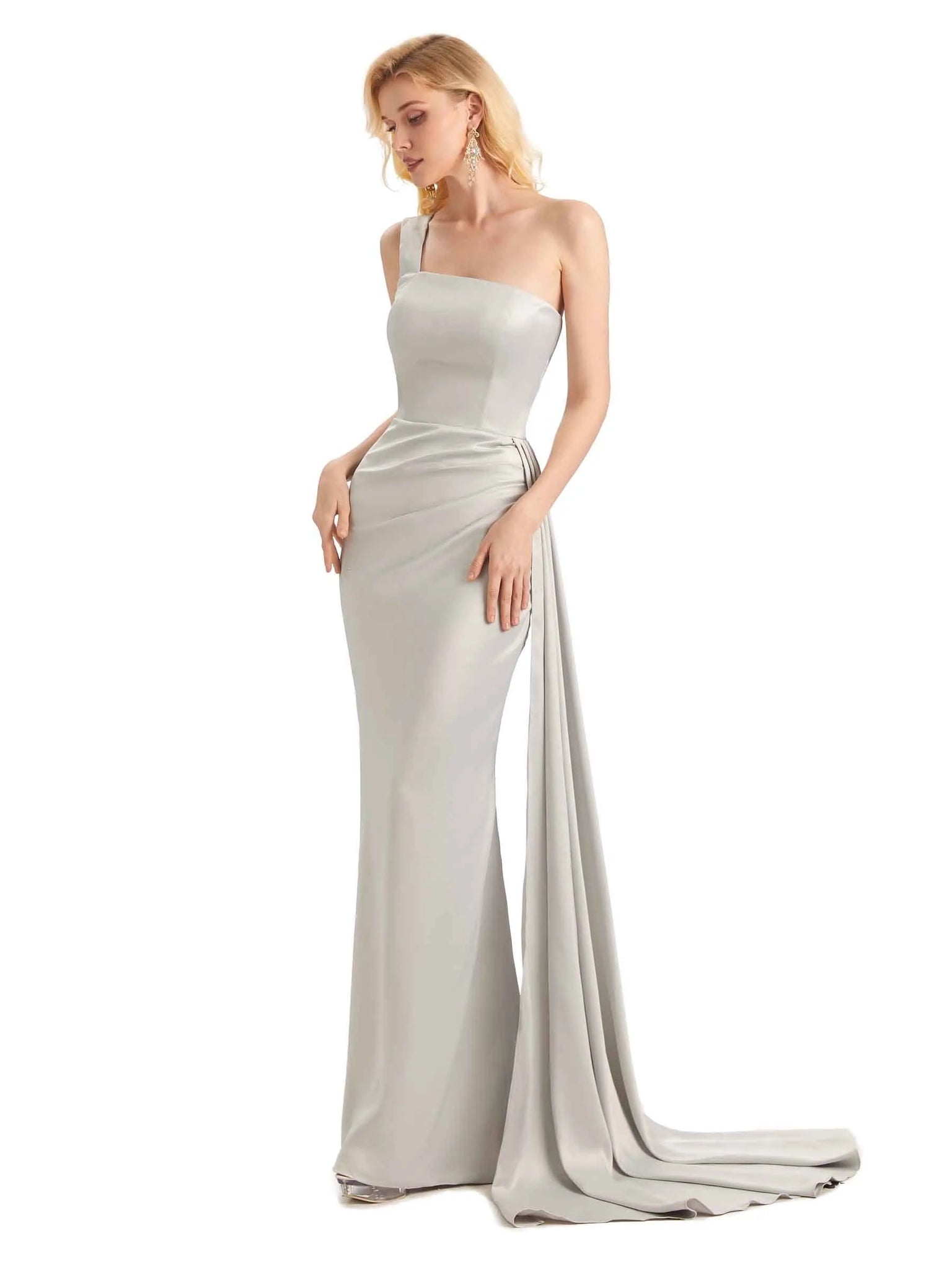 Elegant One Shoulder Soft Satin Mermaid Floor Length Long Prom Dresses Online