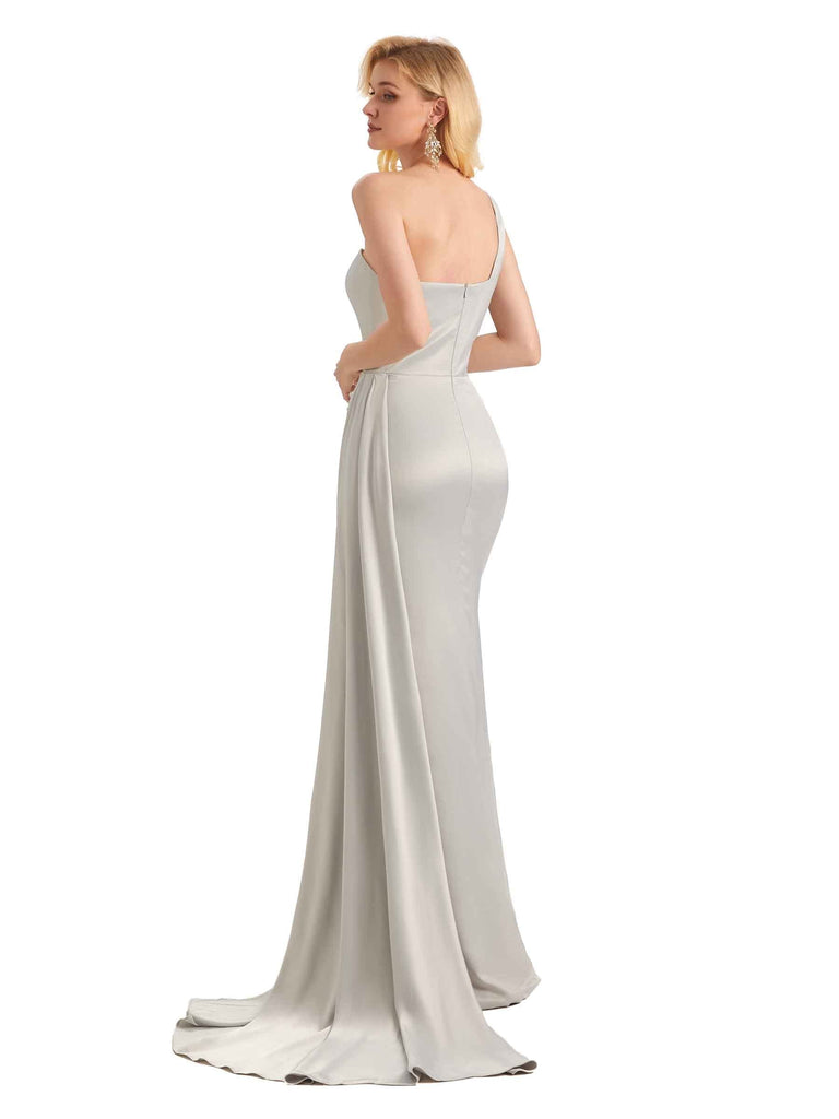 Elegant One Shoulder Soft Satin Mermaid Long Bridesmaid Dresses UK Online
