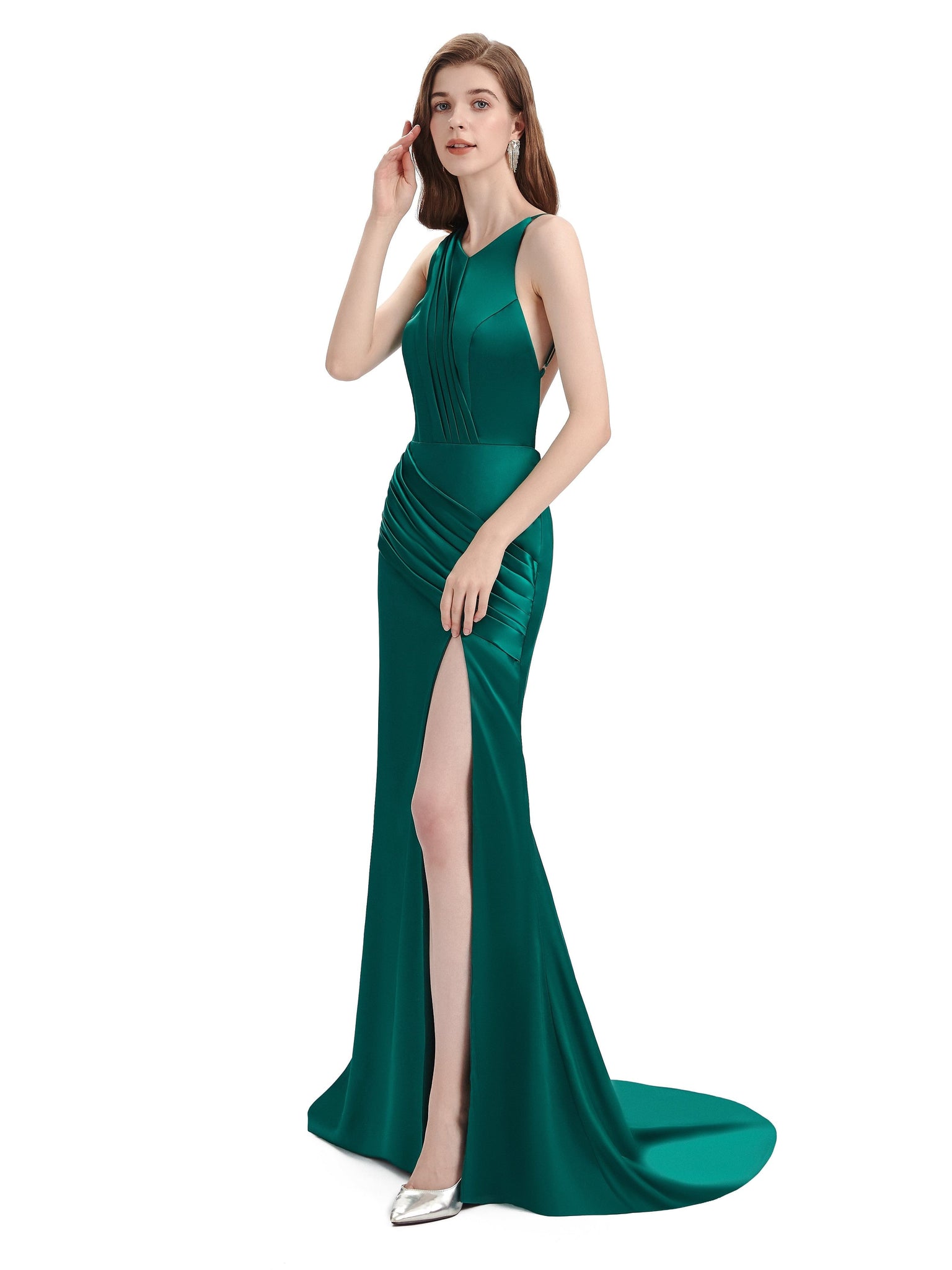 Sexy Backess Mermaid Side Slit Long Satin Bridesmaid Dresses Online UK