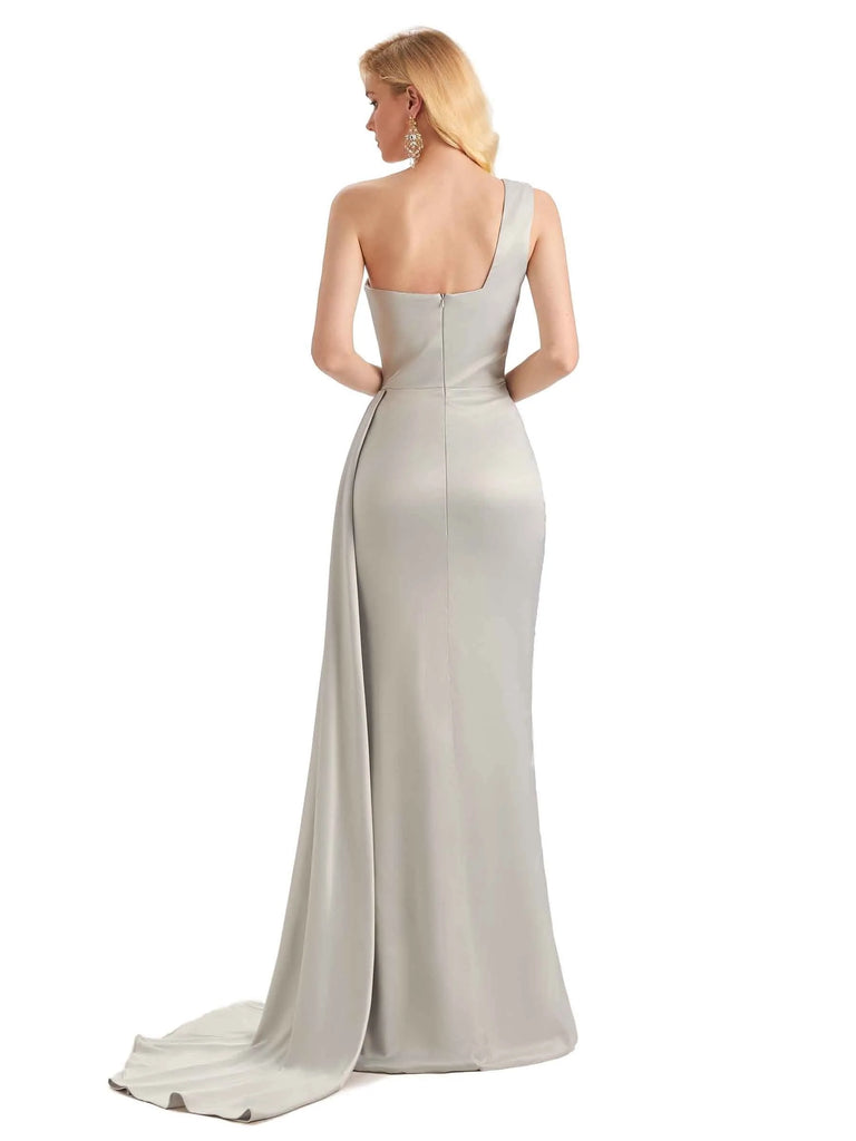 Elegant One Shoulder Soft Satin Mermaid Floor Length Long Prom Dresses Online