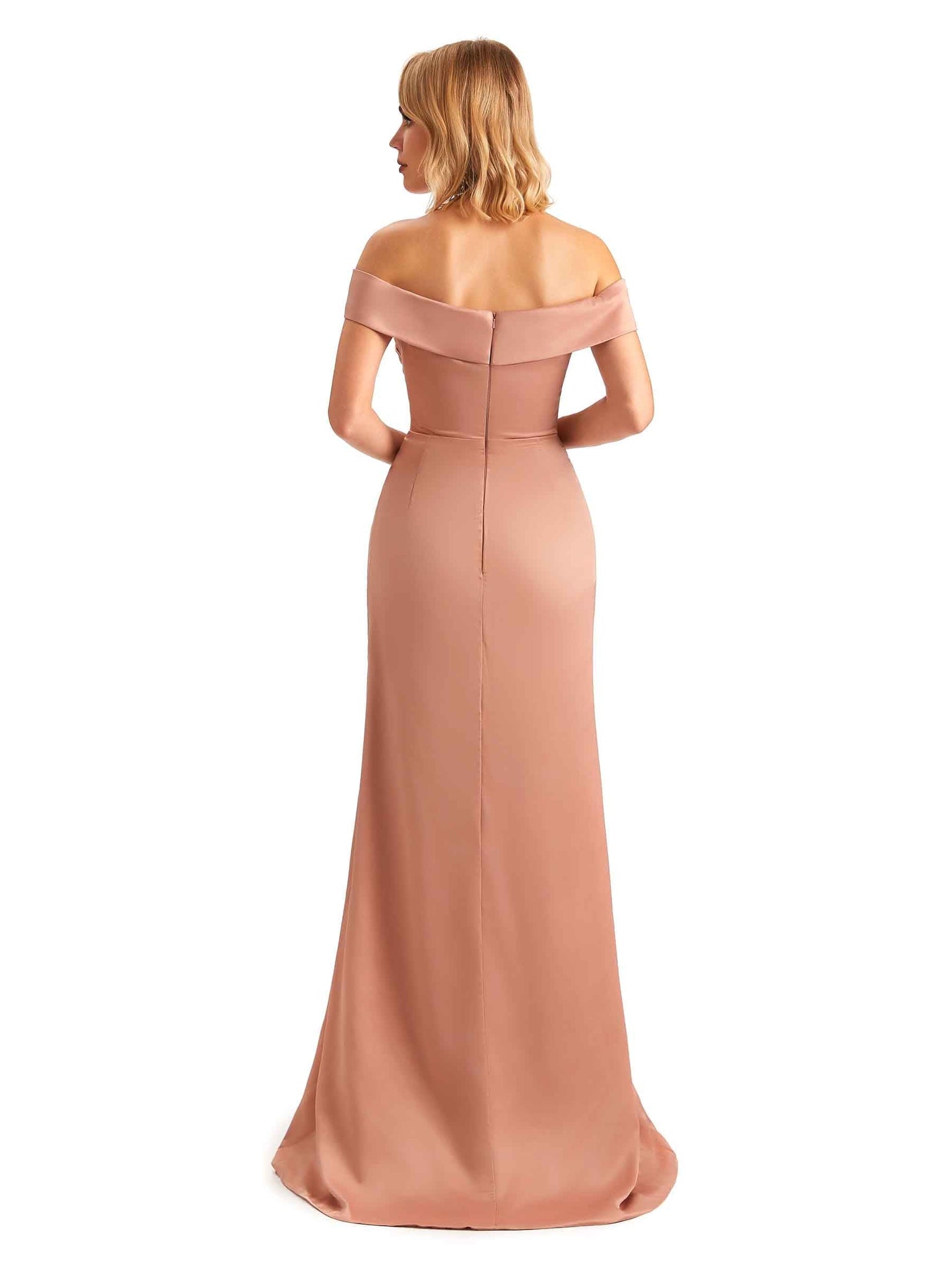 Off The Shoulder Sexy Side Slit Mermaid Satin Long Formal Wedding Bridesmaid Dresses