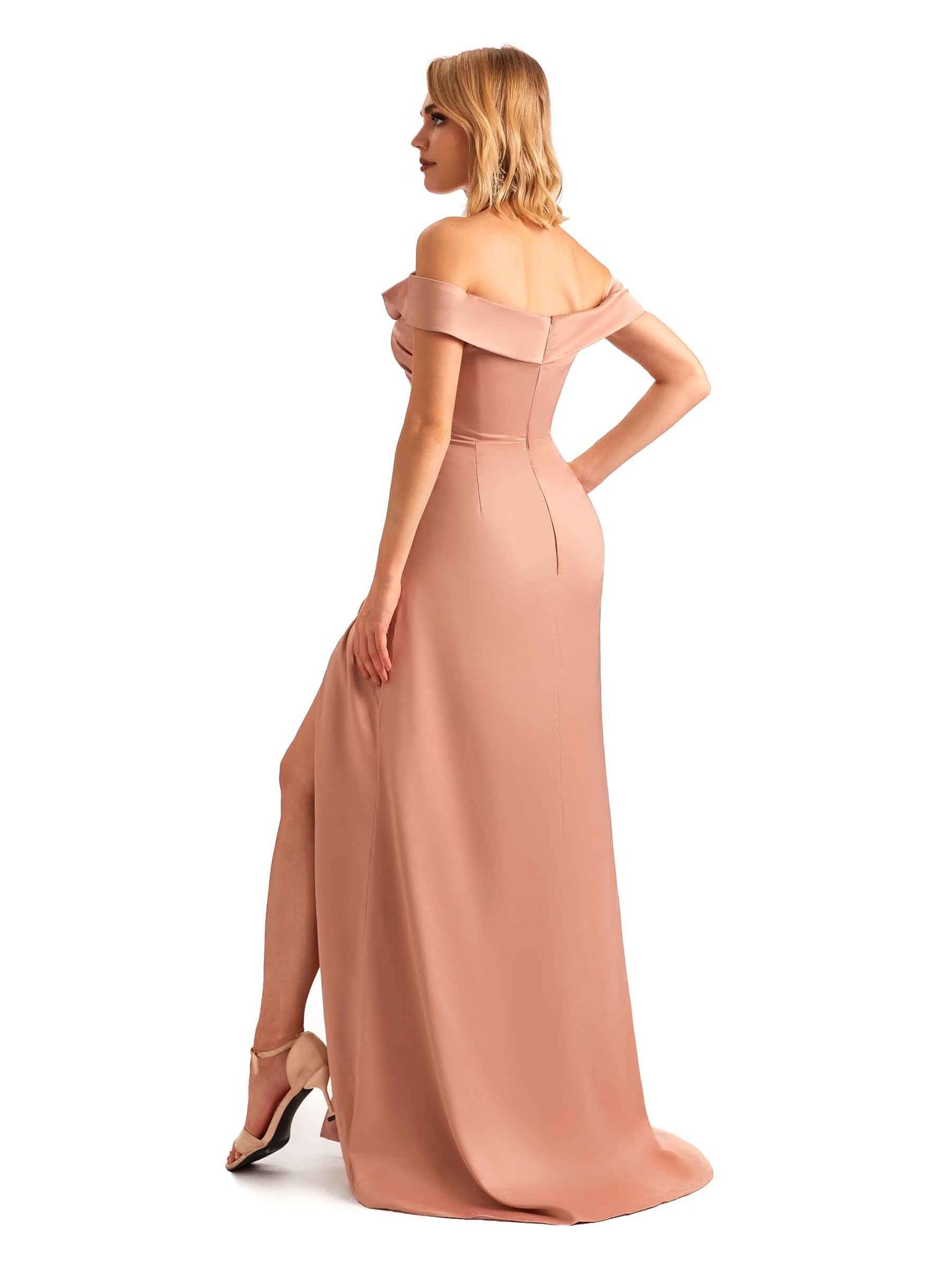 Off The Shoulder Sexy Side Slit Mermaid Satin Long Formal Wedding Bridesmaid Dresses