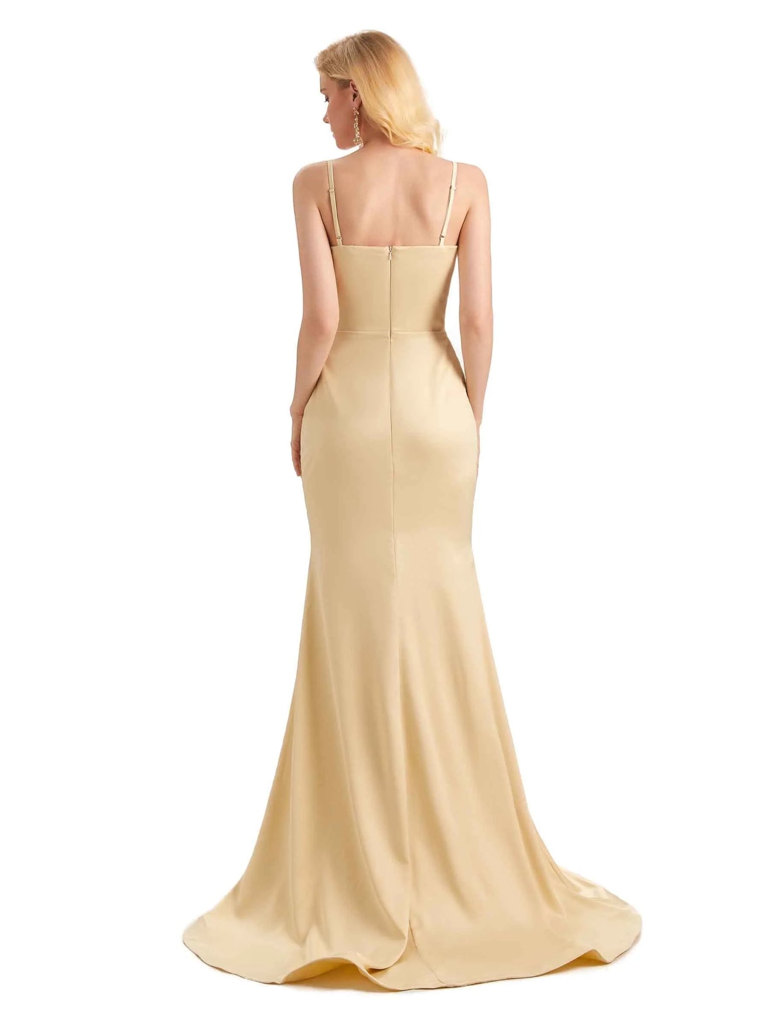 Sexy Side Slit Mermaid Spaghetti Straps Long Satin Prom Dresses Online