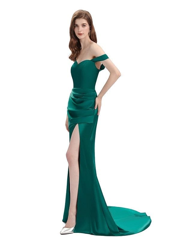 Sexy Side Slit Mismatched Soft Satin Mermaid Long Gold Bridesmaid Dresses UK