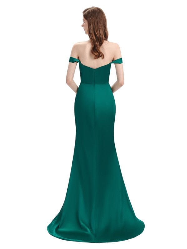 Sexy Soft satin Side Slit Off Shoulder Floor-Length Mermaid Prom Dresses