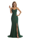 Sexy Mermaid Spaghetti Straps Side Slit Stretchy Jersey Long Formal Bridesmaid Dresses