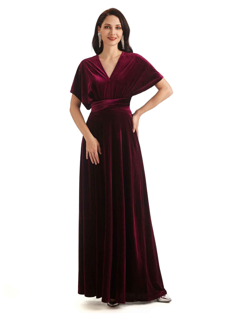Convertible Sexy A-Line Velvet Long Bridesmaid Dresses Online - ChicSew chicsewuk Convertible Sexy A-Line Velvet Long Bridesmaid Dresses Online - ChicSew chicsewuk