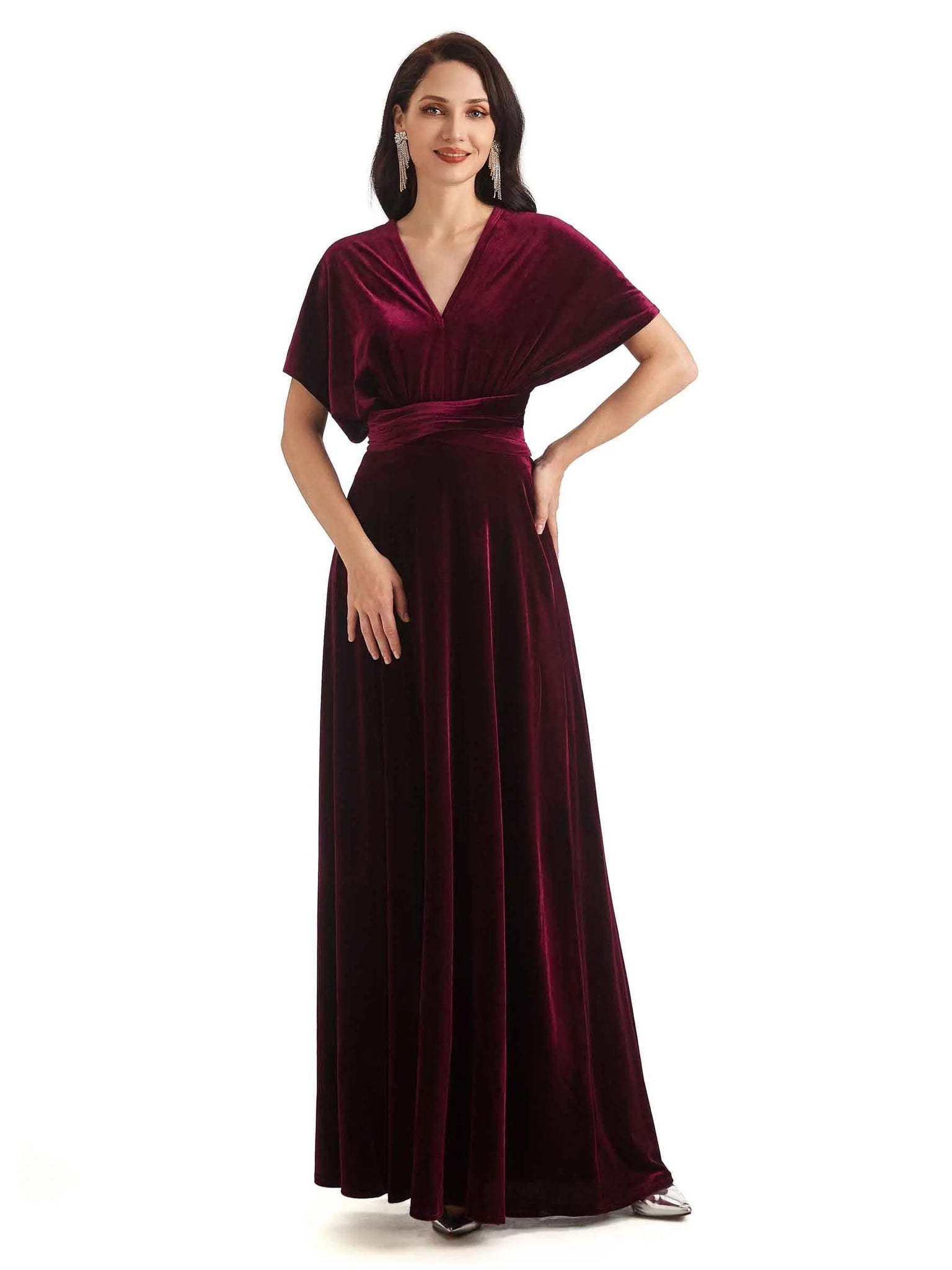 Convertible Sexy A-Line Velvet Long Prom Dresses Online