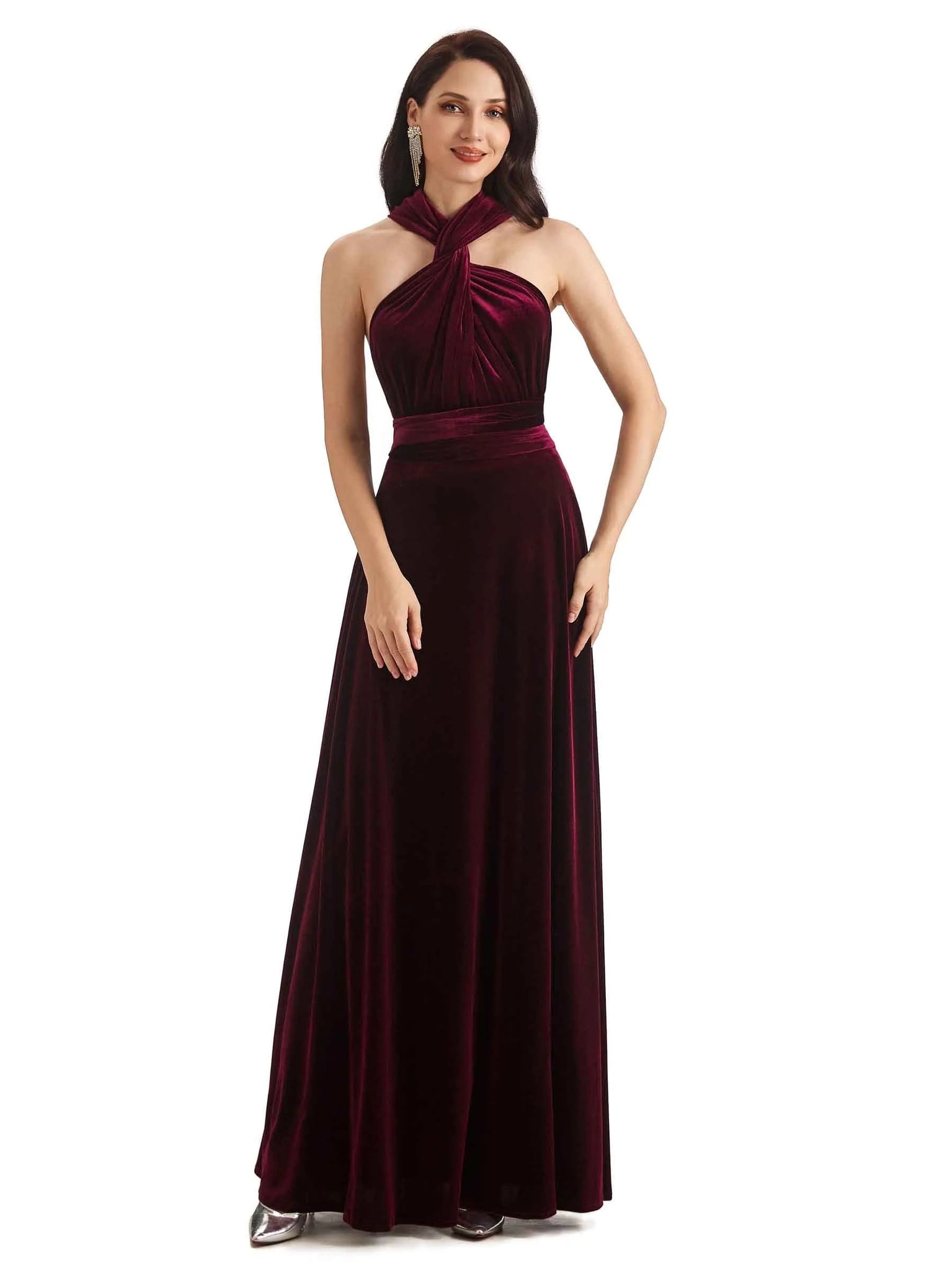 Convertible Sexy A-Line Velvet Long Prom Dresses Online