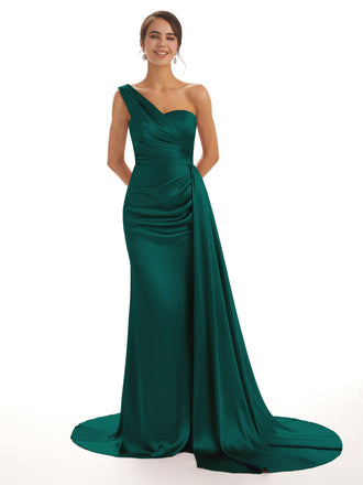 Mismatched Dark Green Sexy Side Slit Mermaid Soft Satin Long Bridesmaid Dresses UK
