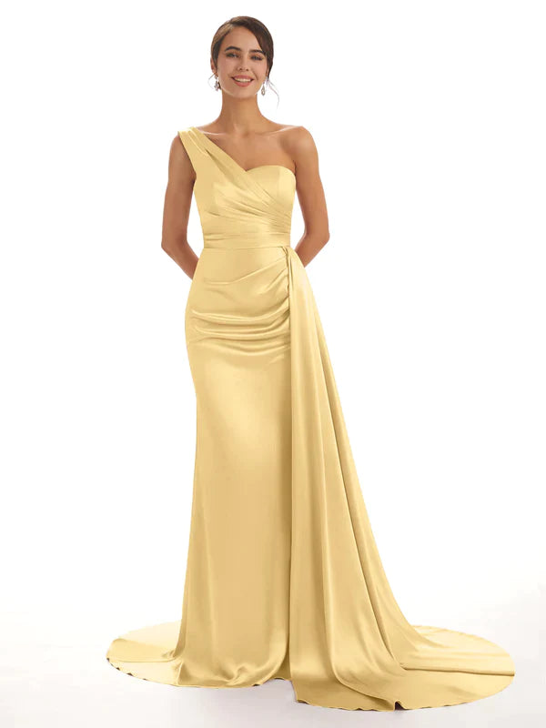 Mismatched Gold Sexy Side Slit Mermaid Soft Satin Long Bridesmaid Dresses Online