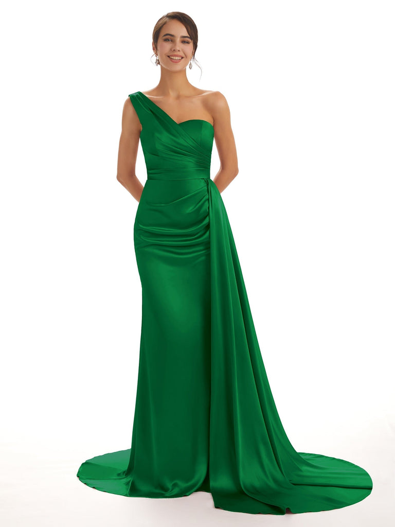 Mismatched Green Sexy Side Slit Mermaid Soft Satin Long Bridesmaid Dresses UK