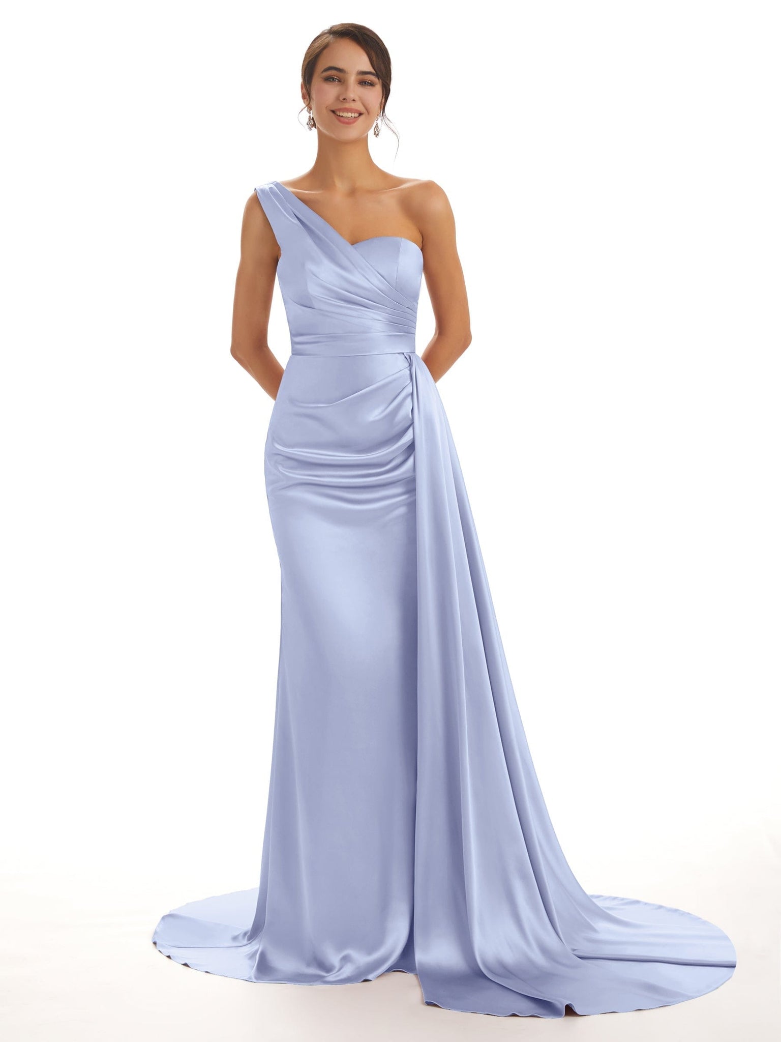 Mismatched Lavender Sexy Side Slit Mermaid Soft Satin Long Bridesmaid Dresses UK