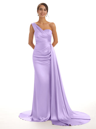 Mismatched Lilac Sexy Side Slit Mermaid Soft Satin Long Bridesmaid Dresses UK