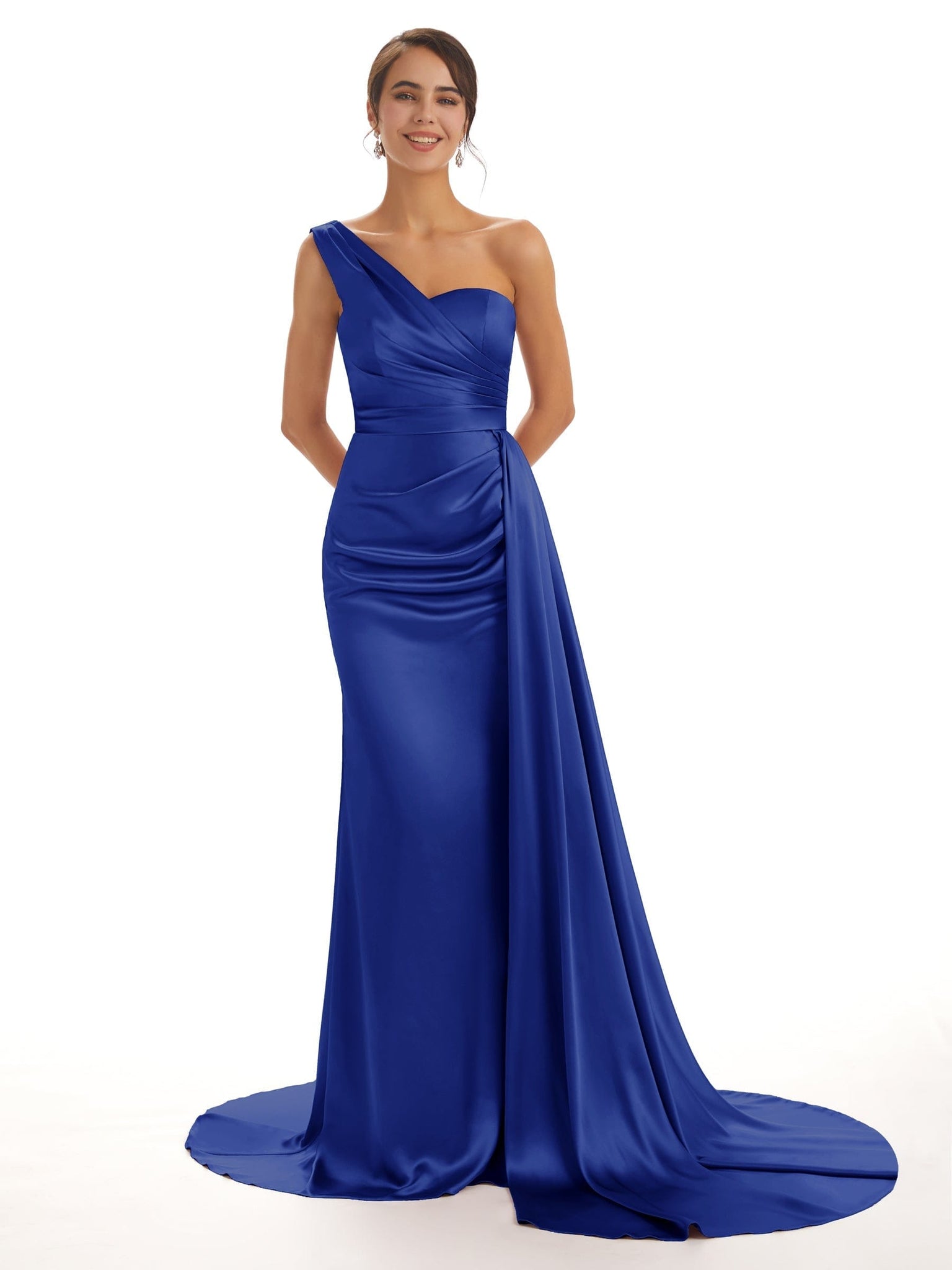 Mismatched Royal-Blue Sexy Side Slit Mermaid Soft Satin Long Bridesmaid Dresses Online