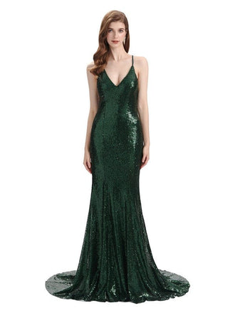 Sparkly Sequin Spaghetti Strap Long Mermaid Bridesmaid Dresses UK