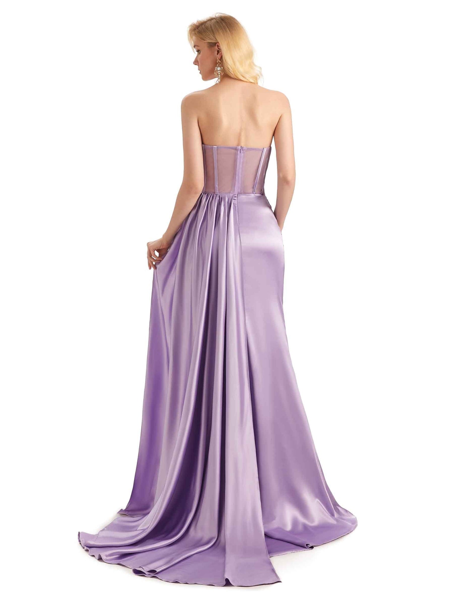 Silky Satin Sexy Side Slit See Through Long Mermaid Bridesmaid Dresses UK